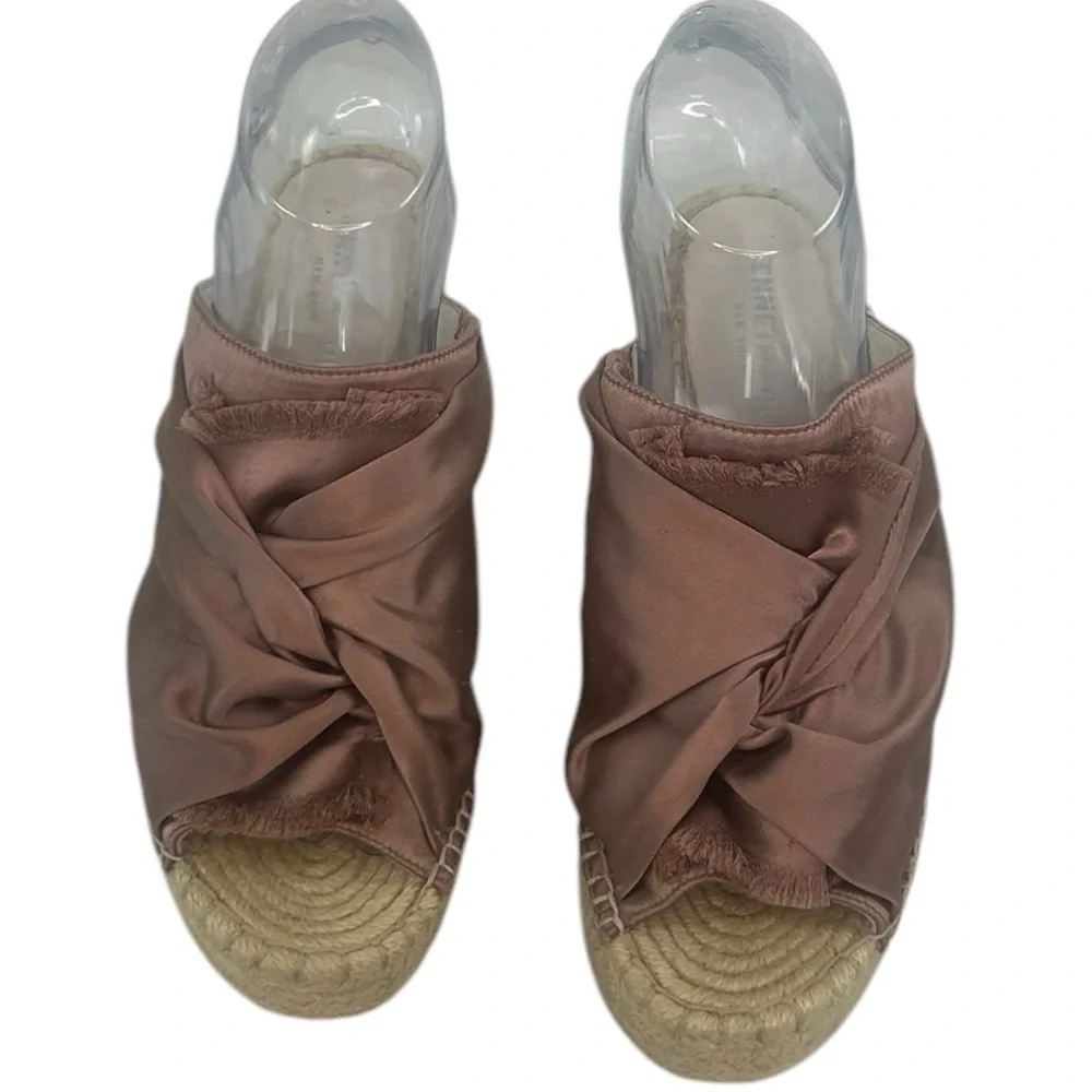 Kenneth Cole Odele 2 Satin Blush Fringe Braided Espadrille Wedge Sandals SZ 7.5